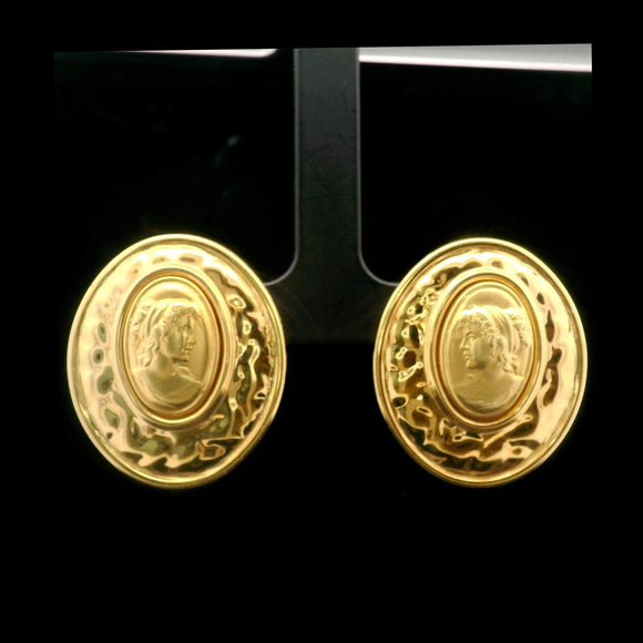 14k Yellow Gold 10g Oval Lady Cameo Large Earrings Italy 1.2