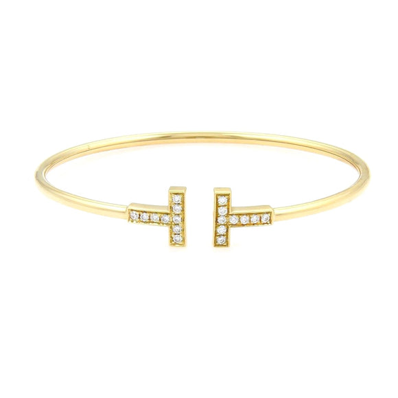 Tiffany T Wire 18k Yellow Gold and Diamond Flex Cuff Bangle Bracelet Italy 7
