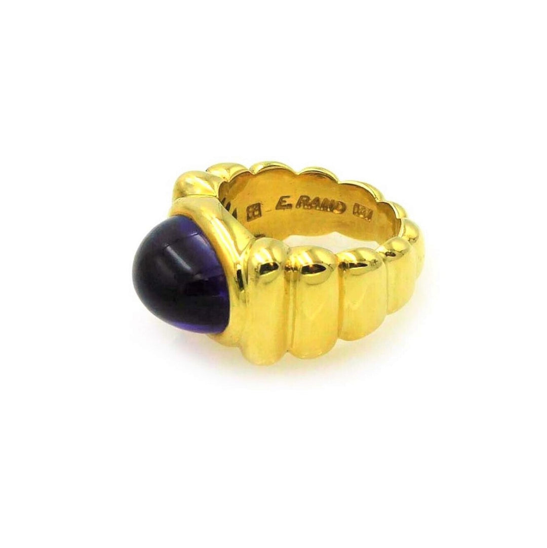 Elizabeth Rand 18k Yellow Gold and Cabochon Amethyst Ribbed Ring Size 6