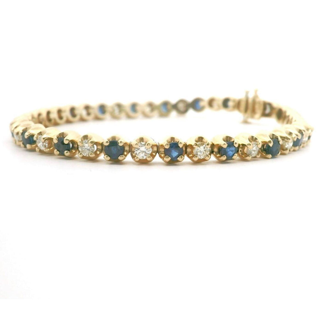 14k Yellow Gold 1.4cttw Diamond and Sapphire Vintage Tennis Bracelet 6.75"