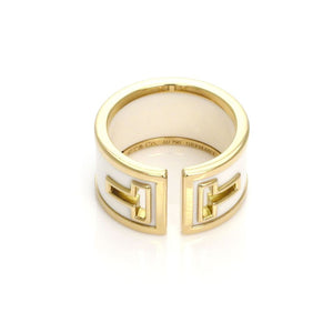 Tiffany & Co. T Cut White Ceramic 18k Yellow Gold Wide Band Ring Germany Size 6
