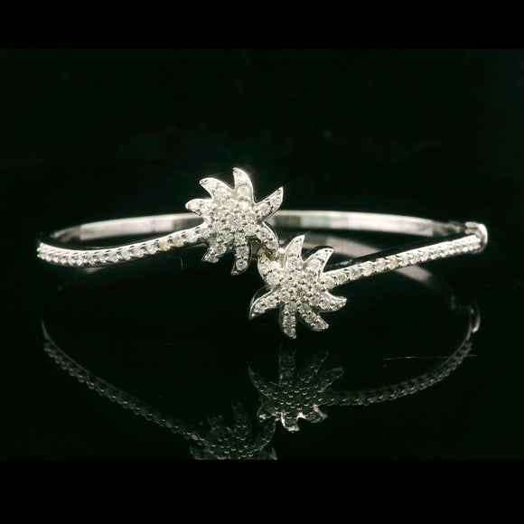 14k White Gold and 1cttw Diamond Bypass Palm Tree Bangle Bracelet 6.75