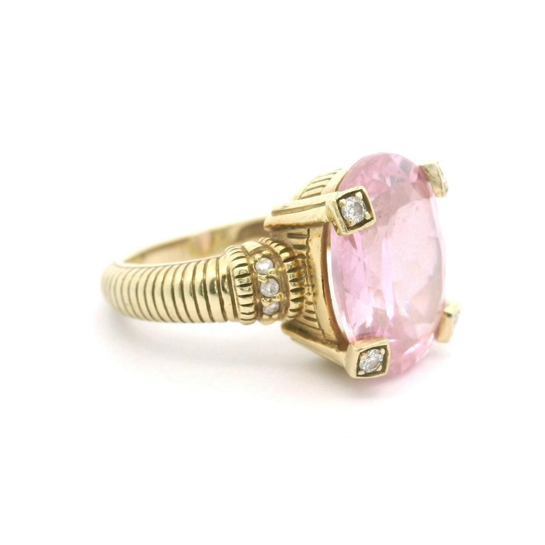 Judith Ripka 14k Yellow Gold Pink Quartz and Diamond Ring Size 8.5