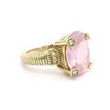 Judith Ripka 14k Yellow Gold Pink Quartz and Diamond Ring Size 8.5