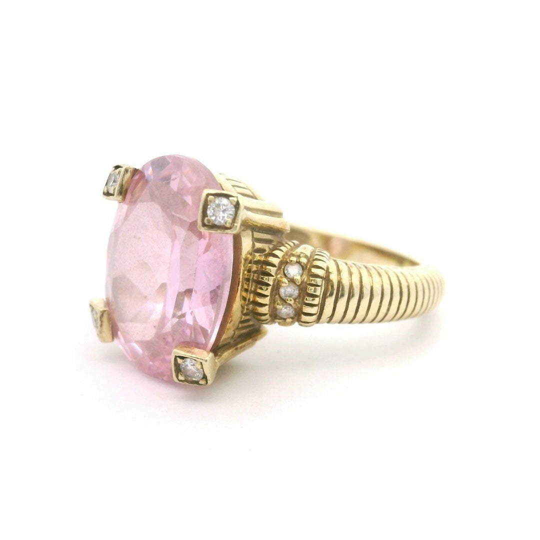 Judith Ripka 14k Yellow Gold Pink Quartz and Diamond Ring Size 8.5