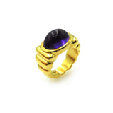 Elizabeth Rand 18k Yellow Gold and Cabochon Amethyst Ribbed Ring Size 6