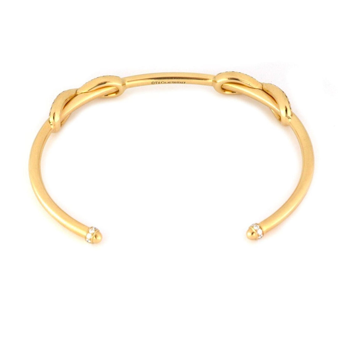 Tiffany & Co. 18k Yellow Gold Diamond Double Infinity Cuff Bangle Bracelet 7"
