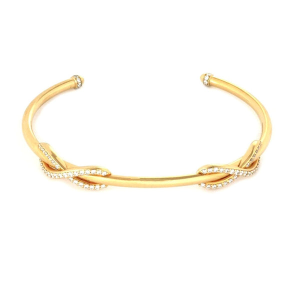 Tiffany & Co. 18k Yellow Gold Diamond Double Infinity Cuff Bangle Bracelet 7