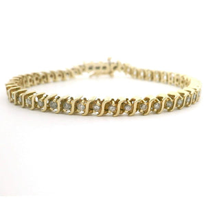 14k Yellow Gold and 1.5cttw Vintage Diamond S Link Tennis Bracelet 7"