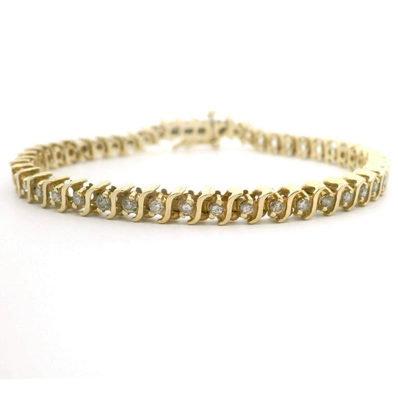 14k Yellow Gold and 1.5cttw Vintage Diamond S Link Tennis Bracelet 7