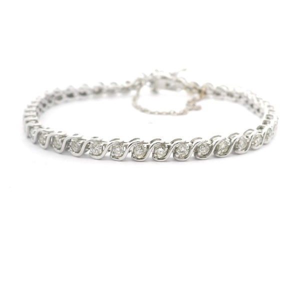 14k White Gold and 1cttw Vintage Diamond S Link Tennis Bracelet 7