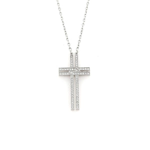 Cartier 18k White Gold and Diamond Cross Pendant Necklace with Paper 17"