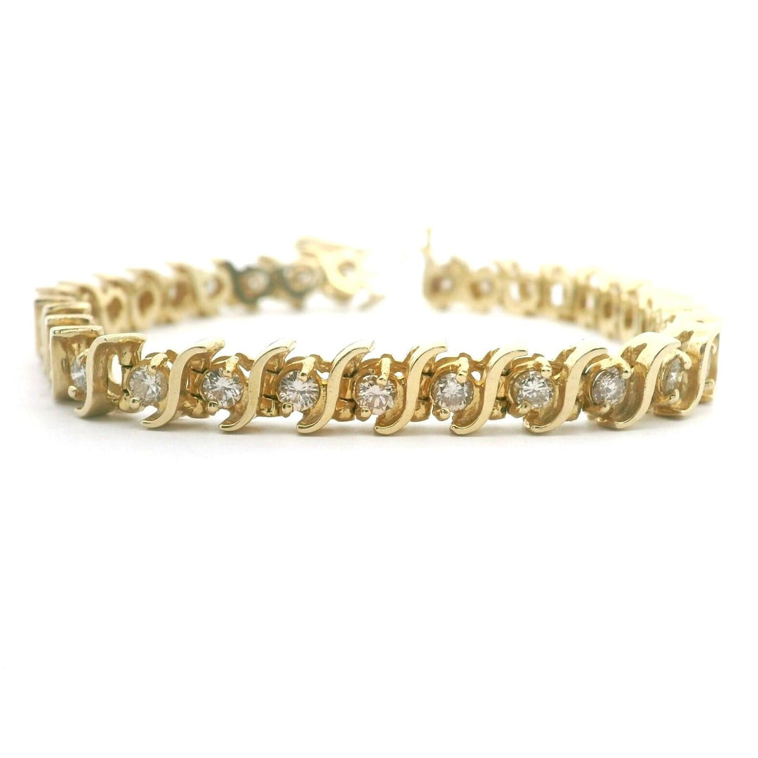 14k Yellow Gold and 3cttw Natural Diamond S Link Tennis Bracelet 7"