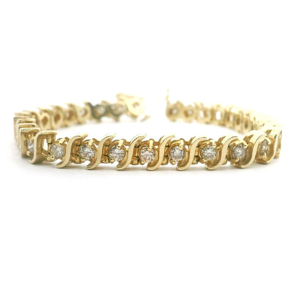 14k Yellow Gold and 3cttw Natural Diamond S Link Tennis Bracelet 7