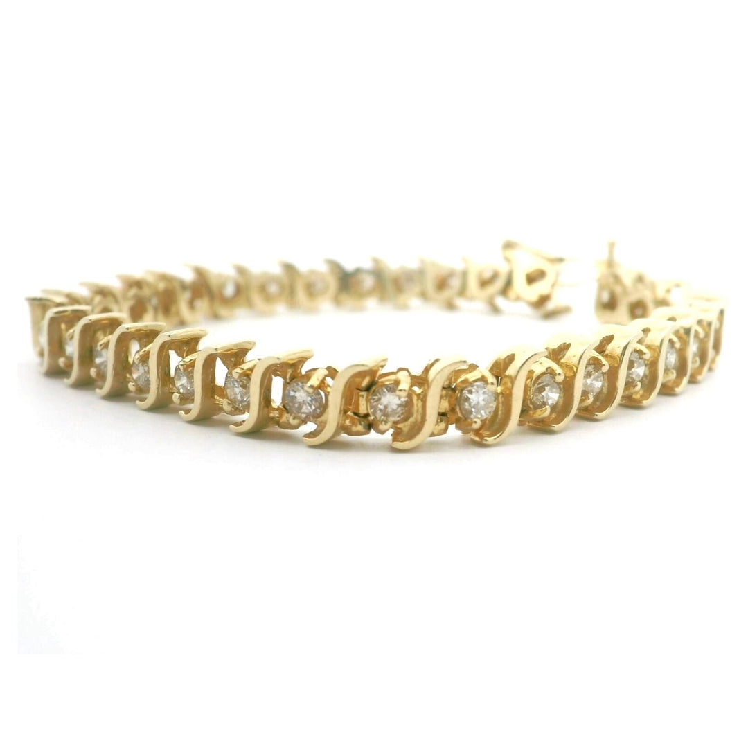 14k Yellow Gold and 3cttw Natural Diamond S Link Tennis Bracelet 7"