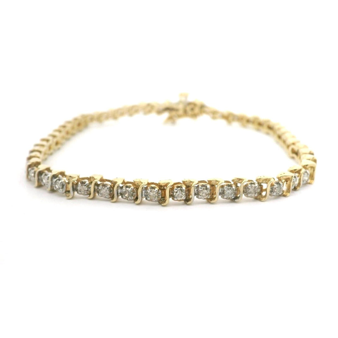 14k Yellow Gold and 1cttw Natural Diamond S Link Tennis Bracelet 7"