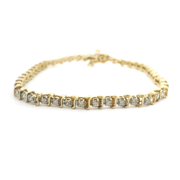 14k Yellow Gold and 1cttw Natural Diamond S Link Tennis Bracelet 7