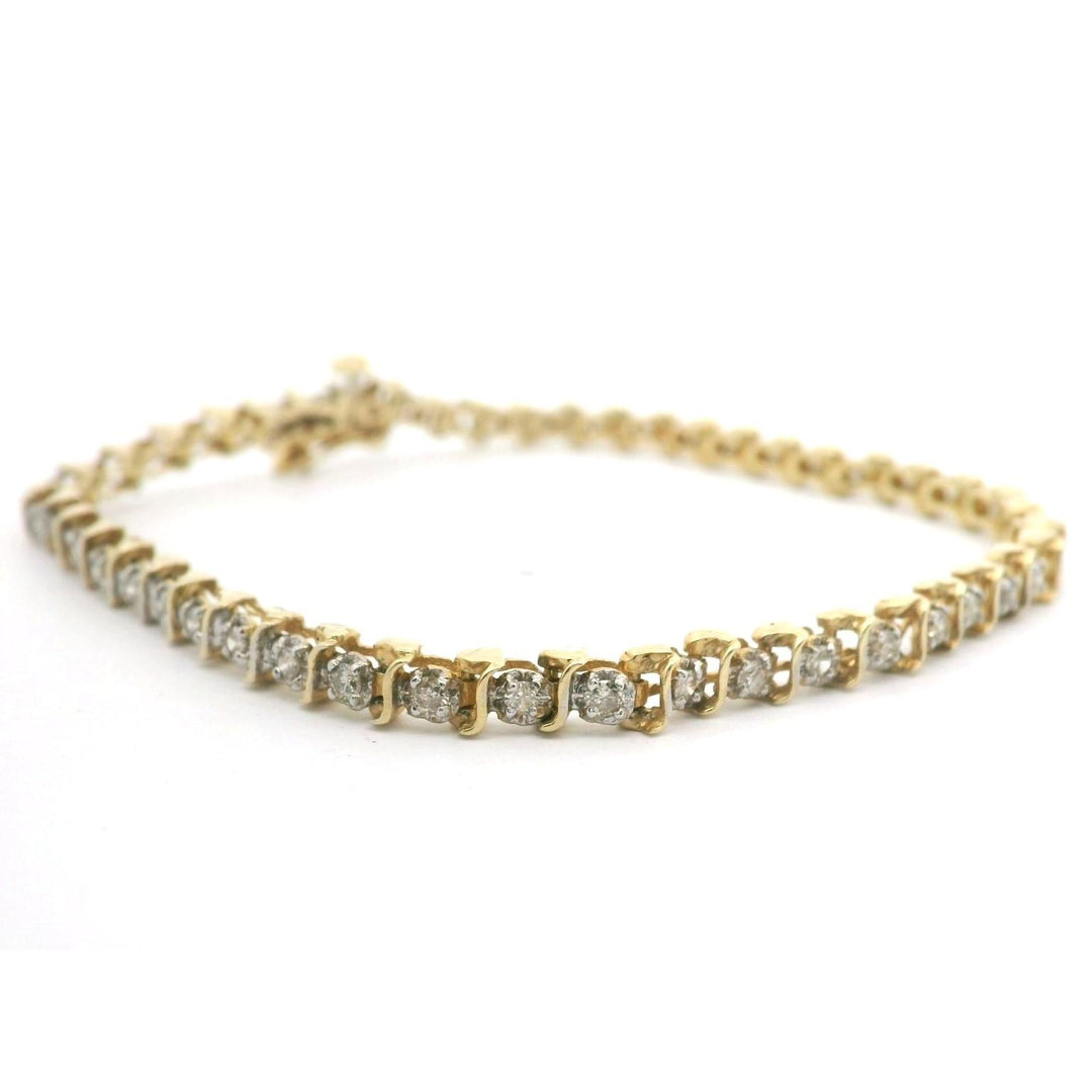 14k Yellow Gold and 1cttw Natural Diamond S Link Tennis Bracelet 7"