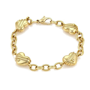 Tiffany & Co. 18k Yellow Gold Cupid Four Heart Charms Oval Link Bracelet 8.25"