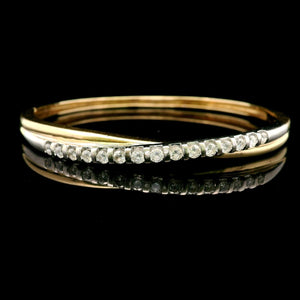 14k Yellow and White Gold 23.6g Heavy 1cttw Diamond Crossover Bangle 7"