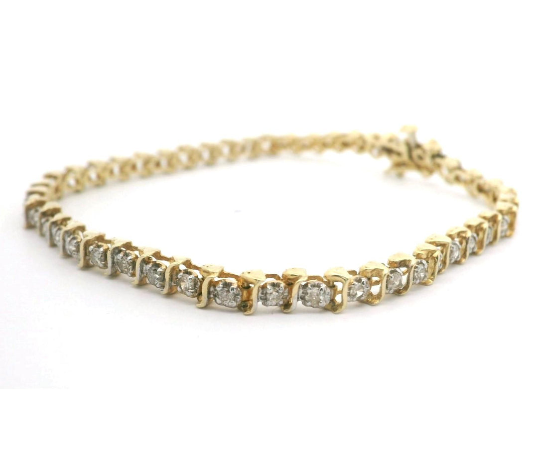 14k Yellow Gold and 1cttw Natural Diamond S Link Tennis Bracelet 7"