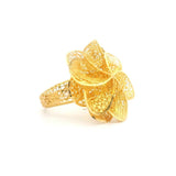 21k Yellow Gold 3.4g Diamond Cut Fancy Floral Ring Size 6