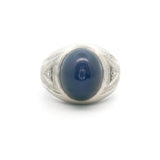 14k White Gold Blue Star Sapphire and Diamond Men's Vintage Ring Size 8.5