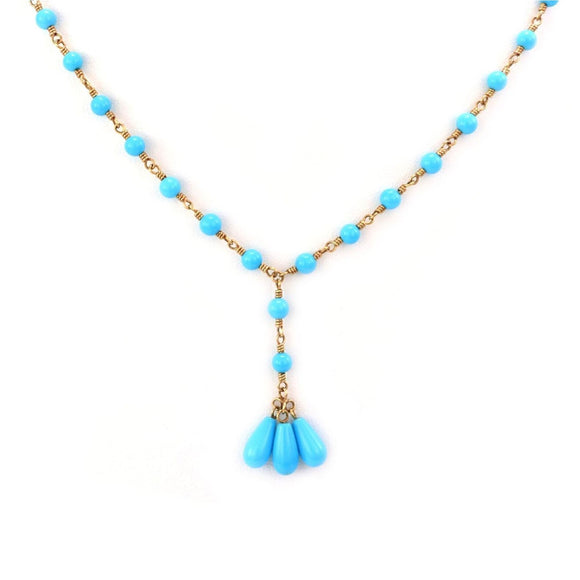 Tiffany & Co. 18k Yellow Gold and Turquoise Teardrop Beaded Necklace 16