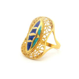 21k Yellow Gold and Enamel 5.9g Large Intricate Ring Size 6.5