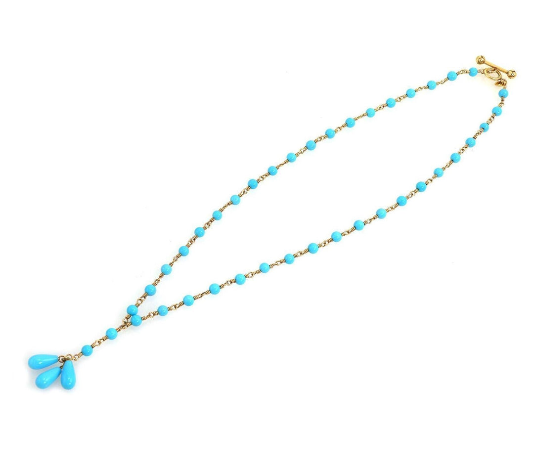 Tiffany & Co. 18k Yellow Gold and Turquoise Teardrop Beaded Necklace 16"