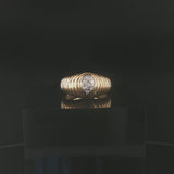 18k Yellow Gold and Diamond Vintage Ribbed Ring Size 4.25