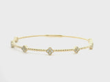 Brand New 14k Yellow Gold and Diamond Clover Station Flex Bangle Bracelet 7"