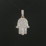 10k Yellow Gold and 1.50cttw Pave Diamond Hamsa Pendant 1.5"