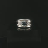 18k White Gold Cabochon Sapphire and Diamond Vintage Band Ring Size 6.75