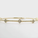 Brand New 14k Yellow Gold and Diamond Clover Station Flex Bangle Bracelet 7"