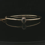 14k Yellow Gold Blue Sapphire and Diamond Halo Bangle Bracelet 6.75"
