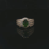14k Yellow Gold Green Tourmaline and Diamond Vintage Halo Ring Size 6