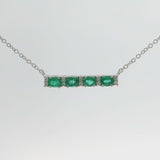 Brand New 14k White Gold Emerald and Diamond Bar Pendant Necklace 16" or 17"