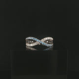 14k White Gold Topaz and White and Black Diamond Crossover Band Ring Size 9.5