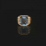 18k Yellow Gold Blue Topaz and Diamond 11.9g Ring Size 8