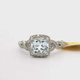 Brand New Aquamarine and Diamond Fancy Halo Ring in 14k White Gold Size 7