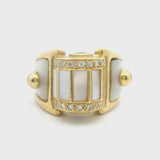 18k Yellow Gold 15g Mother of Pearl Diamond and Sapphire Ring Size 7.25