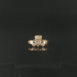 14k Yellow Gold and 0.05ct Diamond Solid Claddagh Ring Size 9