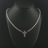 14k White Gold and 0.35cttw Diamond Moon Cut Ball Link Cross Necklace 16.5"