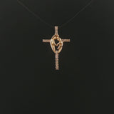 14k Yellow Gold and Diamond Mother and Baby Cross Pendant 1.15"