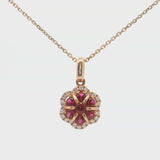 Brand New 14k Rose Gold Ruby and Diamond Halo Pendant Necklace 18"