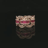 Effy 14k Rose Gold Ruby and Diamond Fancy Ribbon Band Ring Size 7