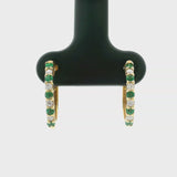 Brand New 14k Yellow Gold Emerald and Diamond Hoop Earrings