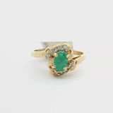 Brand New Emerald and Diamond Ladies Bypass Ring in 14k Yellow Gold Size 6