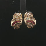 14k Yellow Gold Baguette Ruby and 2cttw Diamond Heavy Fancy Earrings